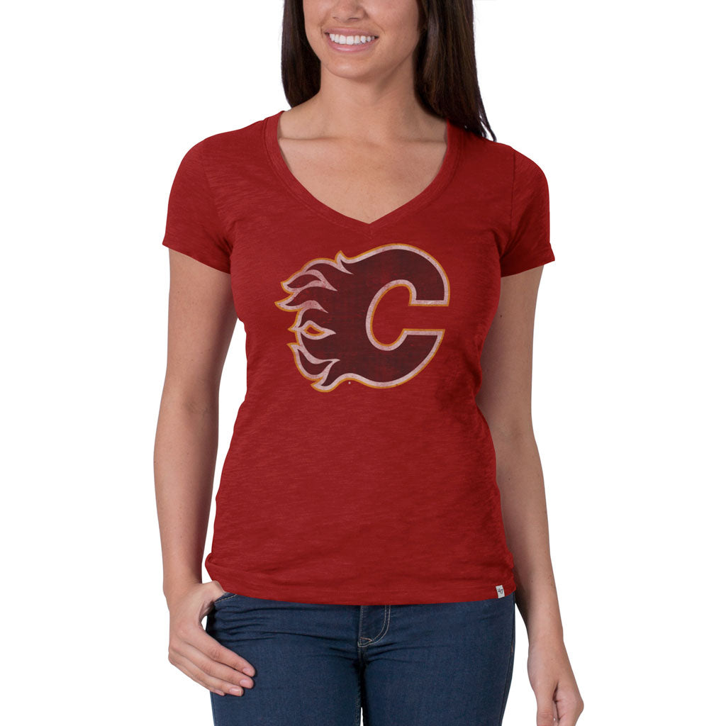 Calgary Flames NHL Women's V-Neck Scrum Tee - 47 Brand Canada